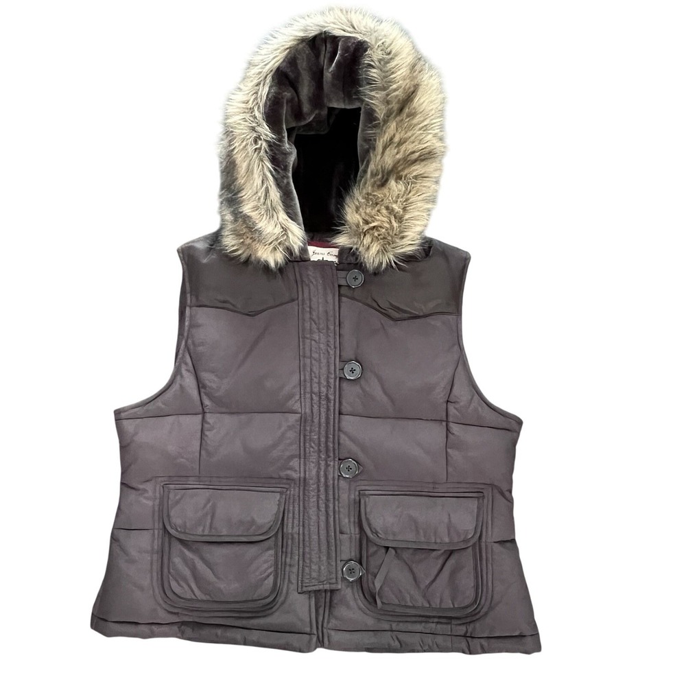 Vintage Ralph Lauren Polo Jeans Down Puffer Faux Fur Jacket Boho XL Vest 90s Y2K